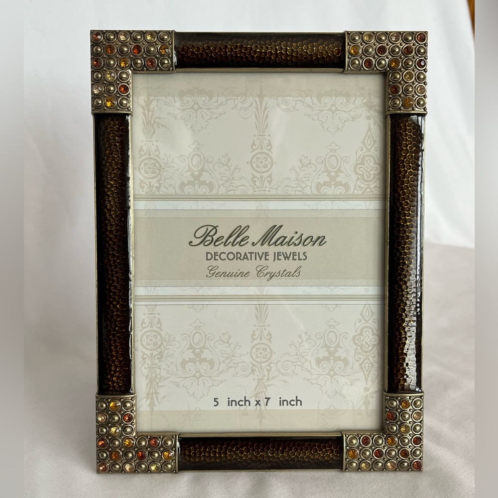 New. Belle Maison 5x7 espresso enamel genuine crystal picture frame.